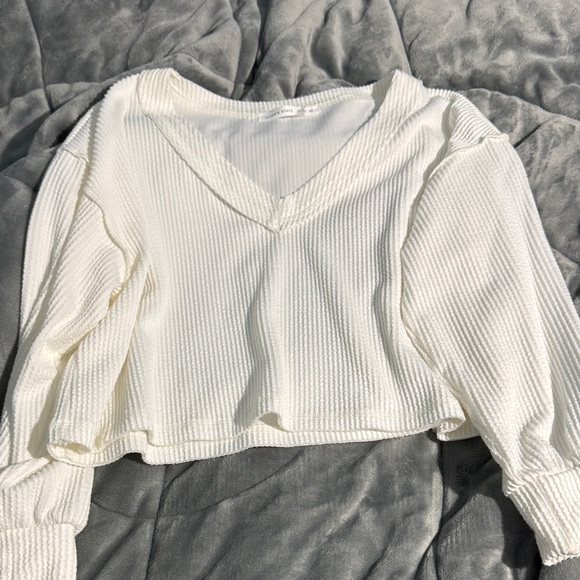 Altar'd State Cream V-Neck Ribbed Crop Top - Picture 1 of 3